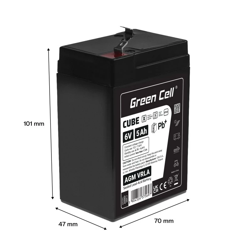 Batteria per UPS al piombo-acido sigillata Green Cell AGM6V5AH-J 6 V 5 Ah