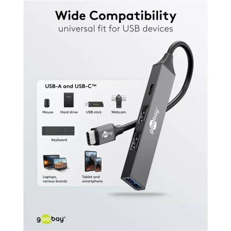 Hub USB Goobay Slim a 4 porte, USB-C™ a USB-C™/USB-A, USB 3.2 (74459)