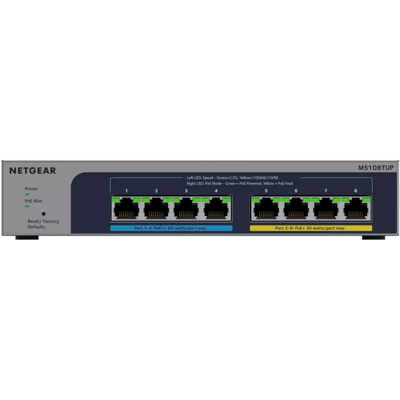 NETGEAR MS108TUP Unmanaged L2 2.5G Ethernet (100/1000/2500) Power over Ethernet (PoE) grigio