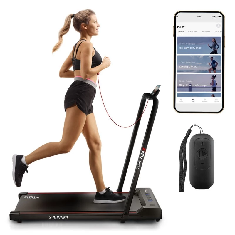 Tapis roulant motorizzato Xblitz X-RUNNER — pieghevole compatto, velocità max 12 km/h, carico max 120 kg, nero