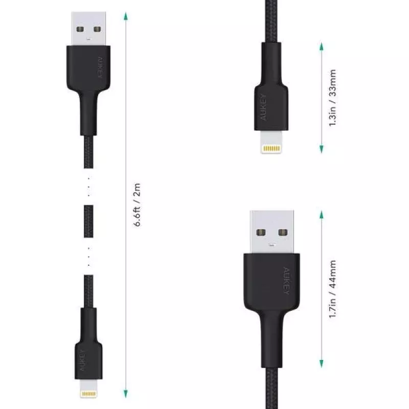 AUKEY CB-AL05 cavo in nylon da Lightning a USB-A MFi, 2 m, nero