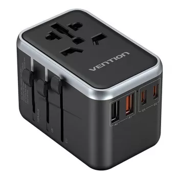 Vention adattatore da viaggio e caricabatterie GaN da 65 W, 2x USB-A 2x USB-C, nero