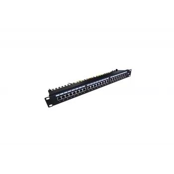 Patch panel 19 pollici 24 porte, CAT6, S/FTP, 1U, gestione cavi, nero (completo)