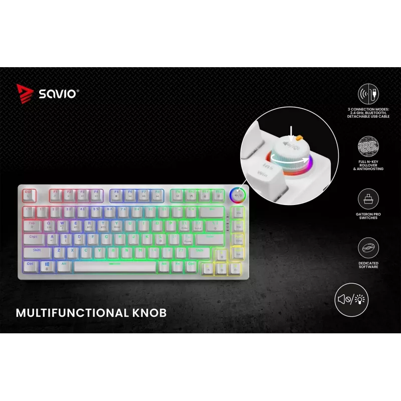 SAVIO PHENIX WHITE tastiera meccanica wireless, Gateron Red Pro, ABS