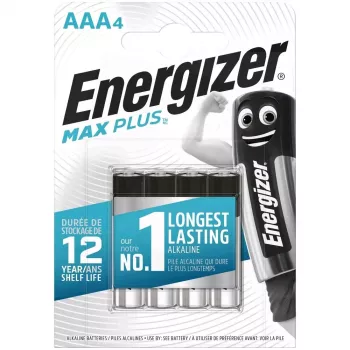 Batteria usa e getta Energizer MAXPLUS AAA confezione da 4, alcalina, 1,5 V, temperatura di esercizio -18–55 °C