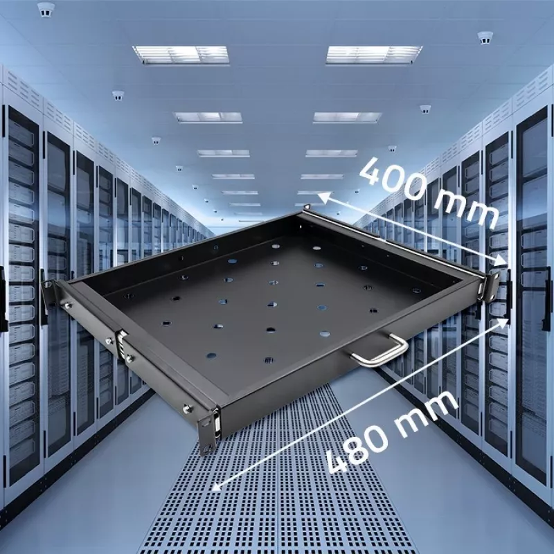 Qoltec 54509 ripiano scorrevole in acciaio per rack, 600x600, nero