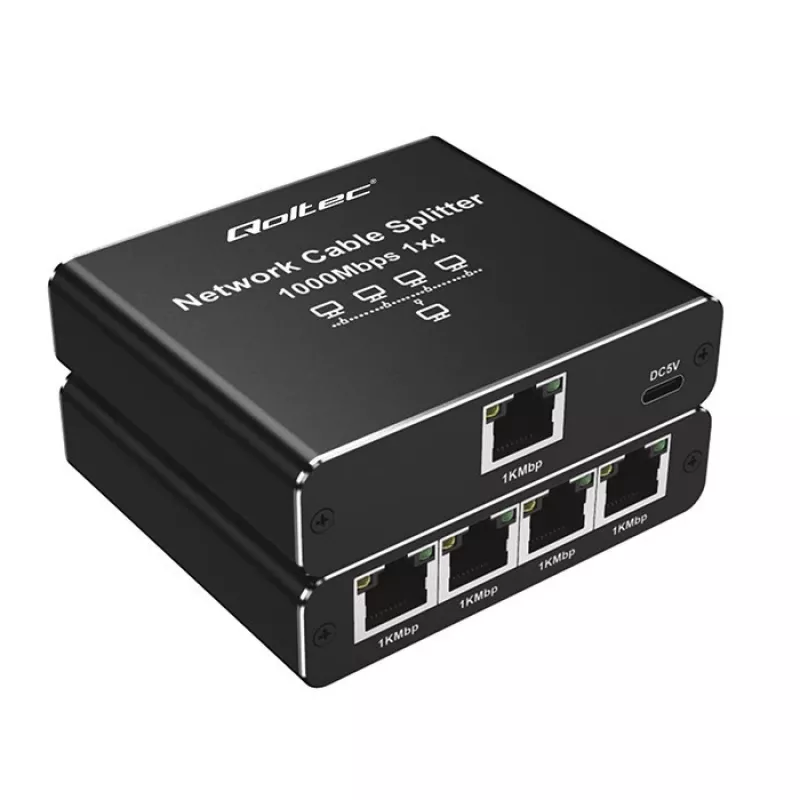 Mini switch Ethernet QOLTEC 52293 1x4 RJ45, splitter di rete unmanaged 1-in 4-out