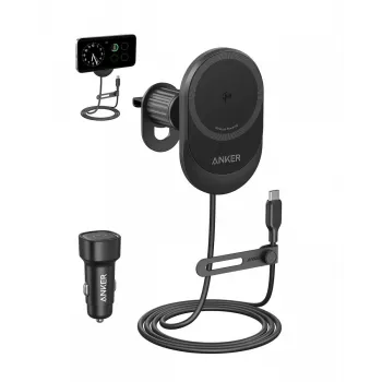 Caricabatterie magnetico wireless per auto Anker MagGo 15W — ricarica rapida magnetica Qi 15W per smartphone, nero
