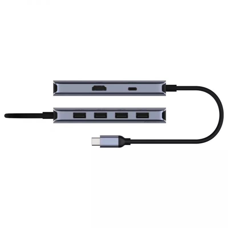 Hub USB-C Cudy UH500 — host USB 3.2 Gen 1 Type-C, 6 porte con USB 3.2 Gen 1 Type-A e HDMI, 5000 Mbit/s, grigio/argento