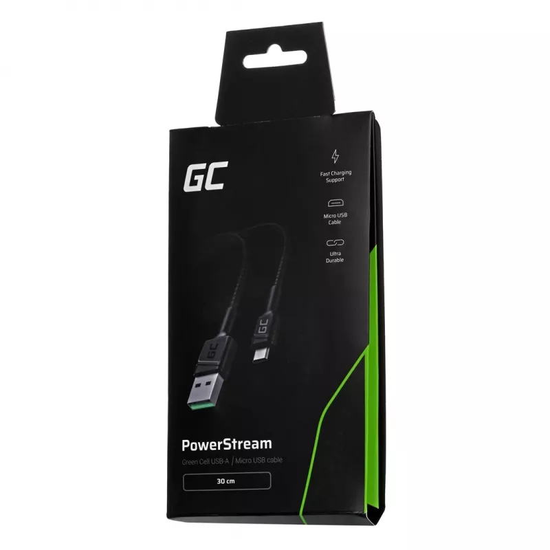Cavo USB 2.0 Green Cell KABGC23, USB A a Micro-USB B, 0,3 m, nero