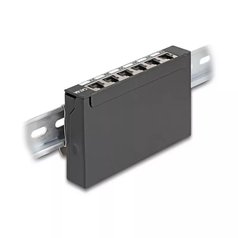 Patch panel DELOCK mini desktop RJ45 6 porte Cat.6A schermato, metallo, nero, 80×22×125 mm