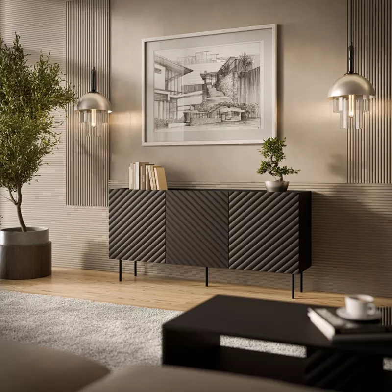 Cassettiera Cama Meble LUCCA 3D 165x40x80 cm, nera, struttura in truciolare
