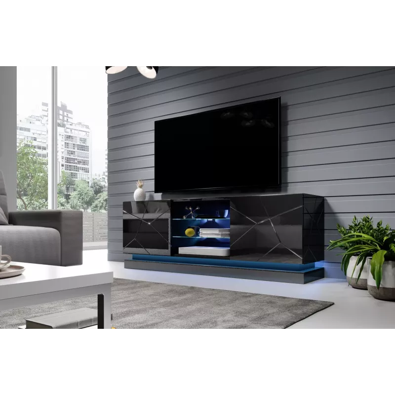 Cama Meble QIU 160 mobile TV, MDF, nero lucido