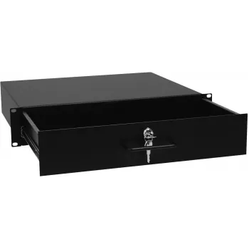 Cassetto rack con serratura Omnitronic 2U – modello 30100952, cassetto portaoggetti in metallo con montaggio frontale per rack 19 pollici