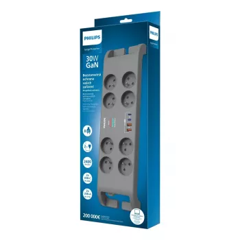 Ciabatta con protezione da sovratensione Philips con 8 prese e 4×USB