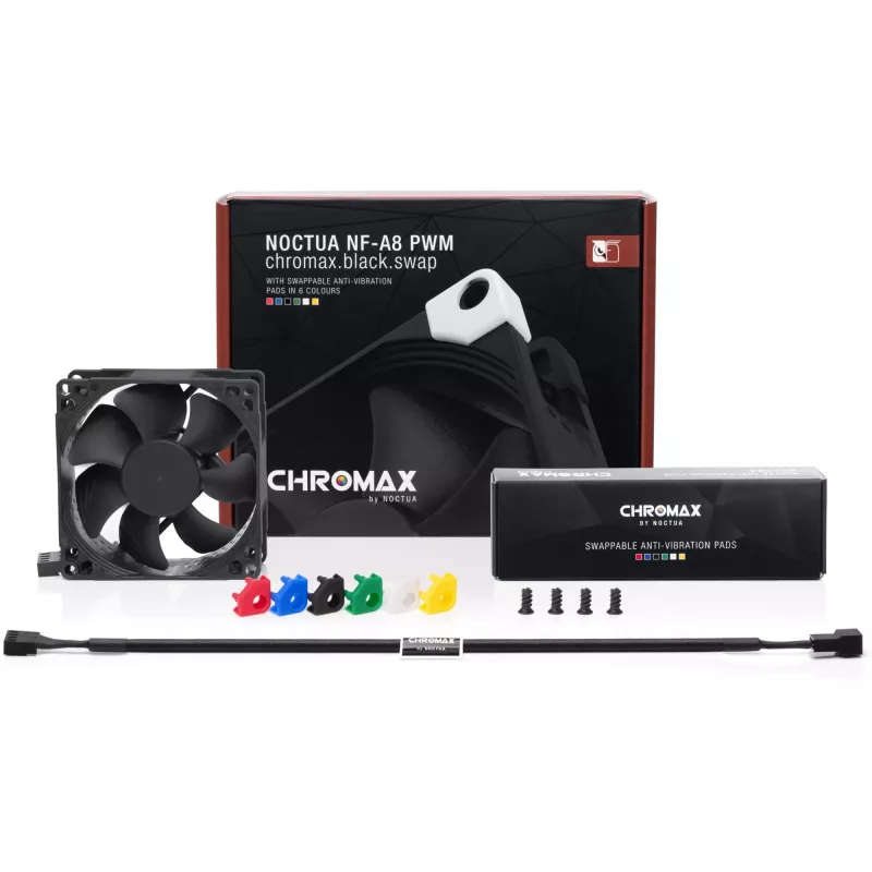 Noctua NF-A8 PWM chromax.black.swap NF-A8 PWM CH.BK.S ventola per case, 80 mm, 80x80x25 mm, 450–2200 giri/min, nera