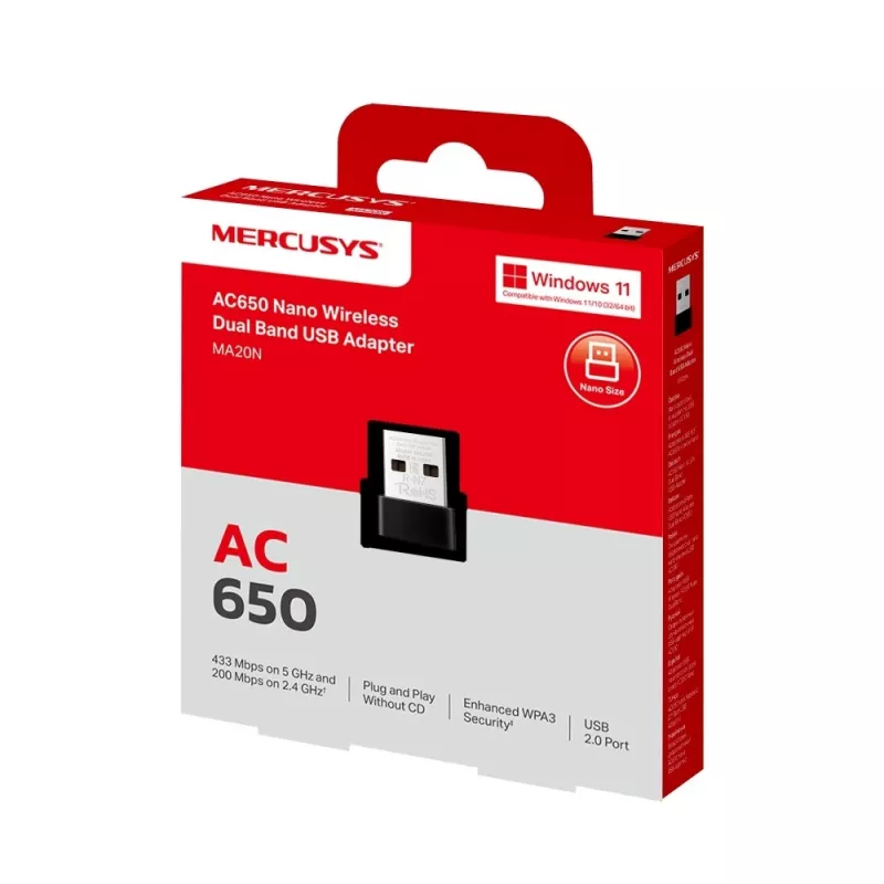 Mercusys MA20N AC650 Nano adattatore USB Wi-Fi