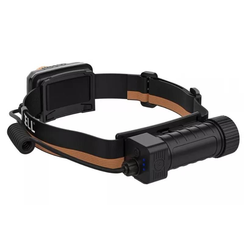 Torcia frontale Duracell DH1500R — nera/arancione, illuminazione ricaricabile a mani libere