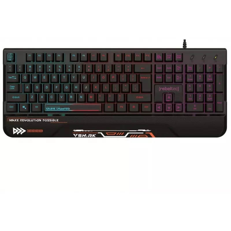 Rebeltec SHARK tastiera gaming a dimensioni standard, RGB, poggiapolsi integrato, impermeabile