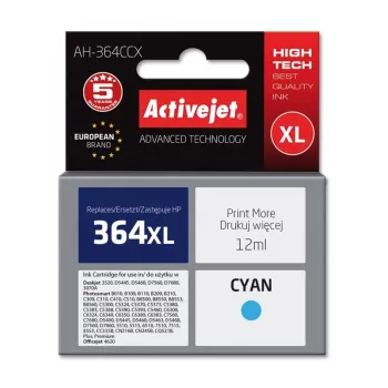 Cartuccia d'inchiostro compatibile ActiveJet AH-364CCX ciano, resa alta (XL), 12 ml, a base di colorante, sostituto per HP 364XL CB323EE