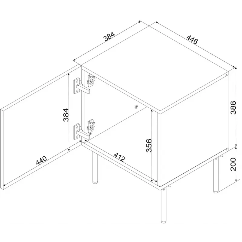 Comodino Cama Meble SIENA set da 2, 44,5×40×59 cm, nero opaco, MDF e truciolare