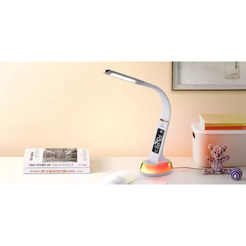 Lampada da scrivania Hawk HW-LAMP05 bianca LED regolabile — lampada da lavoro LED compatta con braccio regolabile