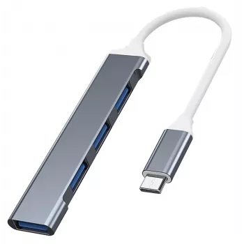 Hub USB VAKOSS TC-4125X — 1× USB 3.0 Type-A, 3× USB 2.0 Type-A, host: USB Type-C, argento
