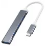 Hub USB VAKOSS TC-4125X — 1× USB 3.0 Type-A, 3× USB 2.0 Type-A, host: USB Type-C, argento