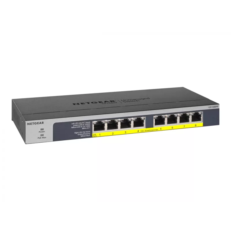 NETGEAR GS108PP switch non gestito Gigabit Ethernet (10/100/1000) Power over Ethernet (PoE) nero