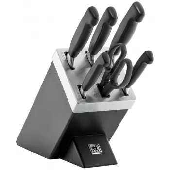 Set coltelli/portacoltelli ZWILLING 35145-007-0 – 7 pezzi con coltello da chef, coltello pelapatate, coltello per pane, forbici da cucina, ceppo nero