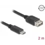 Cavo USB 2.0 DELOCK 2 m — USB C su USB A, 0,48 Gbit/s, contatti dorati, nero