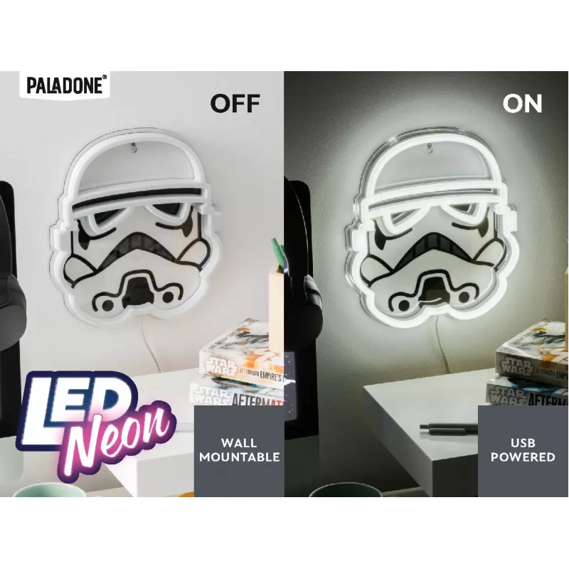Luce neon LED da parete Paladone Stormtrooper modello PP14595SWVN, illuminazione decorativa Star Wars