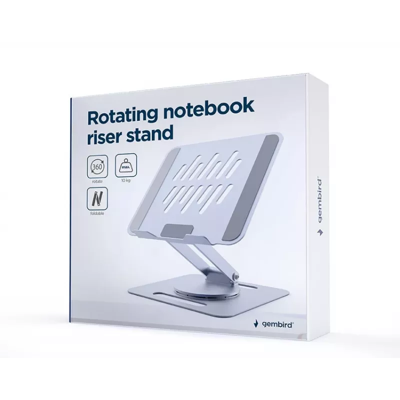 Supporto rialzato per notebook GEMBIRD NBS-DR1-01 – base girevole, regolabile in altezza, grigio space