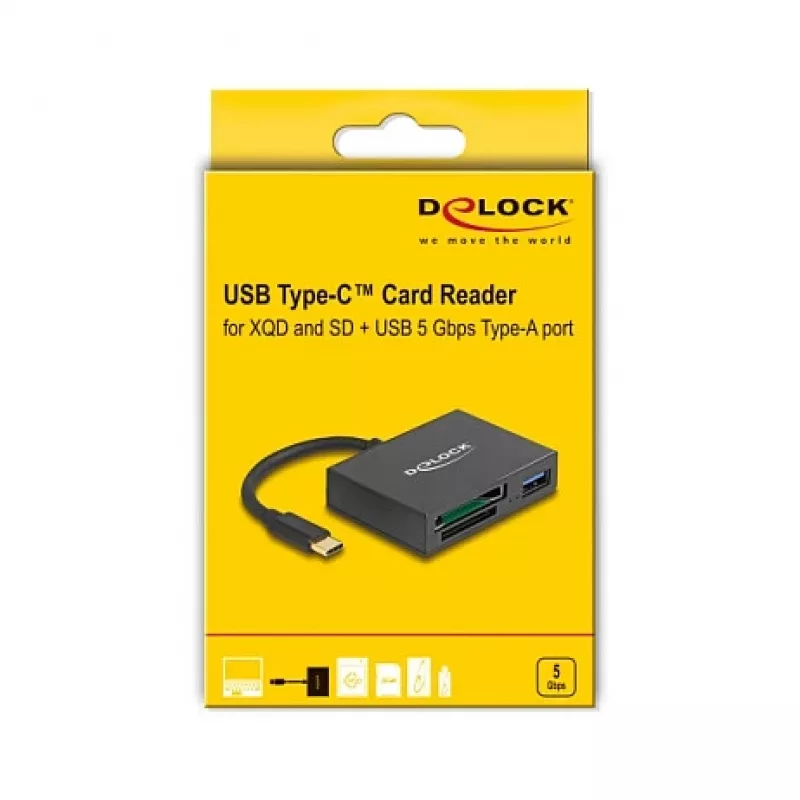 Lettore di schede DeLOCK USB-C per schede di memoria XQD e SD USB 5 Gbit/s