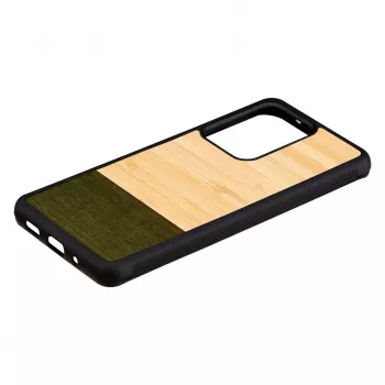 Custodia per cellulare Man and Wood Galaxy S20 Ultra bambù nero — retro protettivo, inserto naturale in bambù