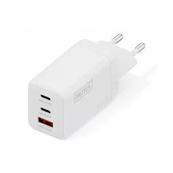 Caricabatterie da parete DIGITUS DA-10303 67W GaN, 2× USB-C + 1× USB-A, 100–240V, bianco