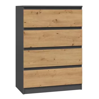 Cassettiera Top e Shop M4 ANTRACYT/ARTISAN – 4 cassetti, finitura antracite e rovere, 700 × 400 × 970 mm, truciolare