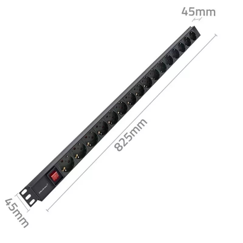 Qoltec PDU in alluminio per RACK | 16A | 16 x Schuko | verticale | 1,8 m