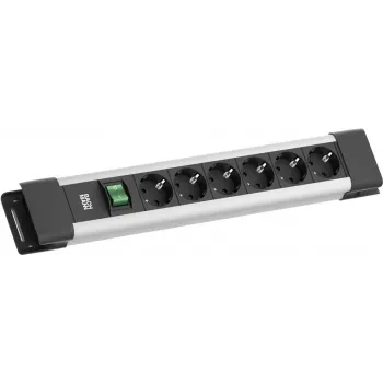 Ciabatta Bachmann CONNECTUS con 6× prese CEE7/3, 1× interruttore, cavo 2,0 m, connettore maschio CEE7/7, grigio