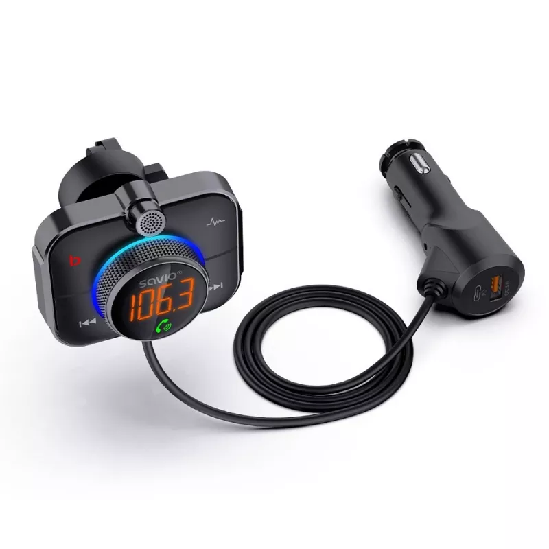 Trasmettitore FM SAVIO TR-14 Bluetooth USB, FM 87,6–107,9 MHz, MicroSD, USB-C, alimentazione auto 12 V