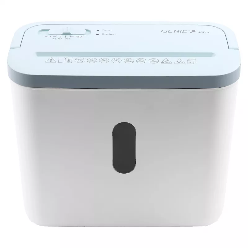 Distruggidocumenti genie 440 X blu — Taglio incrociato 4 x 38 mm, cestino 8 L, 300 W