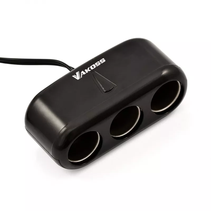 Distributore per accendisigari auto VAKOSS TP-3263CK — adattatore di alimentazione 12V da 1 a 3, uscita 3A, nero
