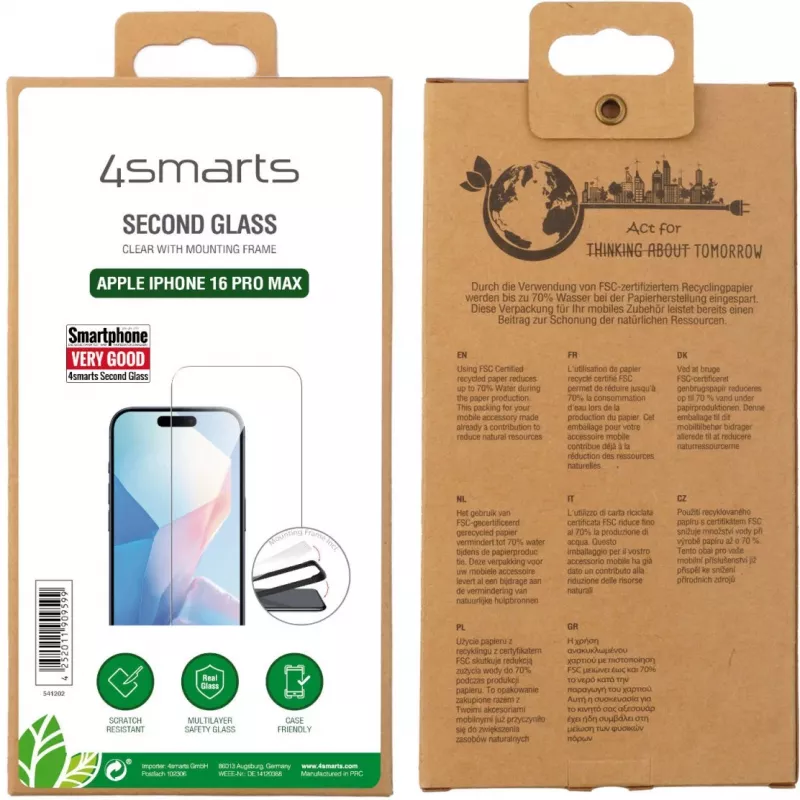 Pellicola protettiva per schermo 4smarts 541202 iPhone 16 Pro Max vetro temperato