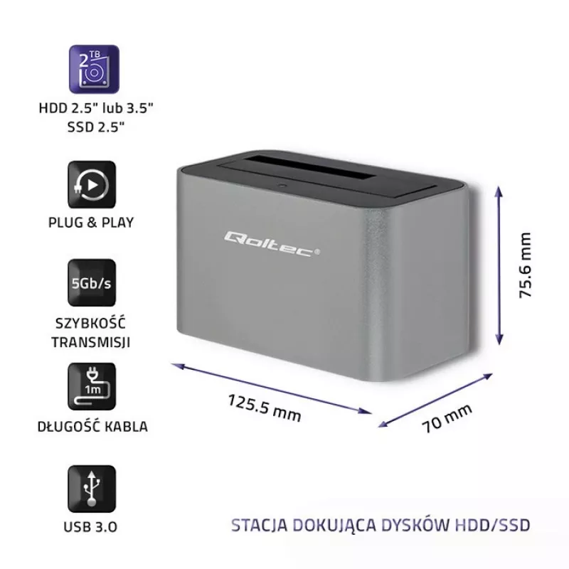 Docking station Qoltec 5315 HDD/SSD | 2.5/3.5 SATA | USB 3.0