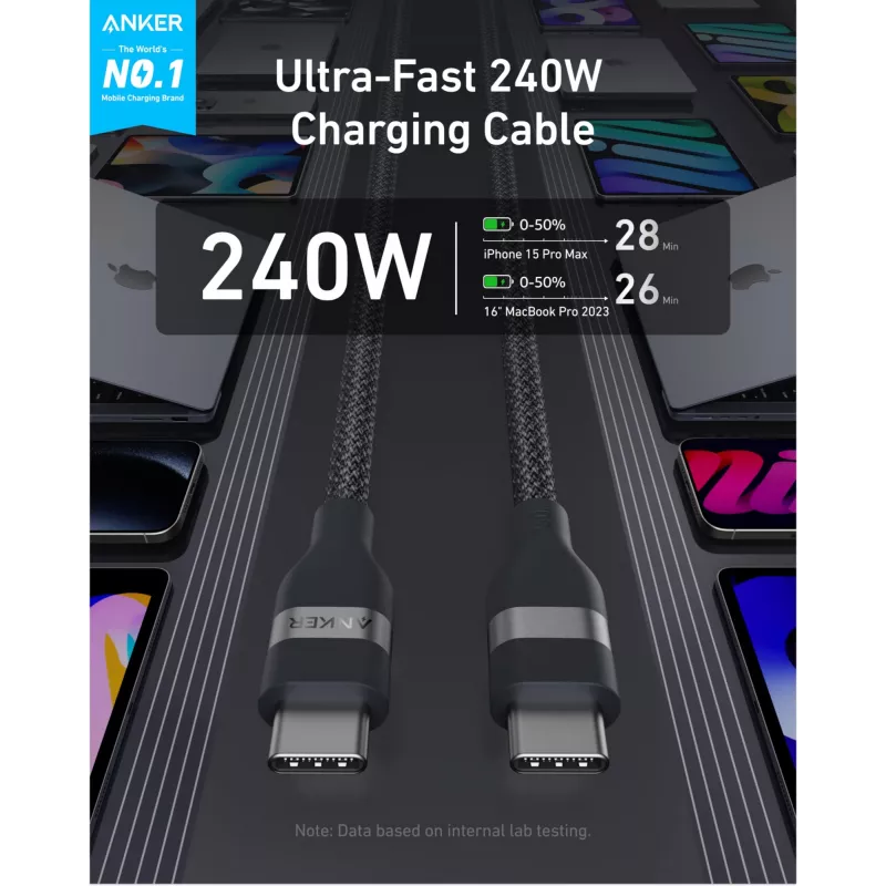 Cavo USB-C a USB-C Anker A82E2 — USB 2.0, 1,8 m, nero