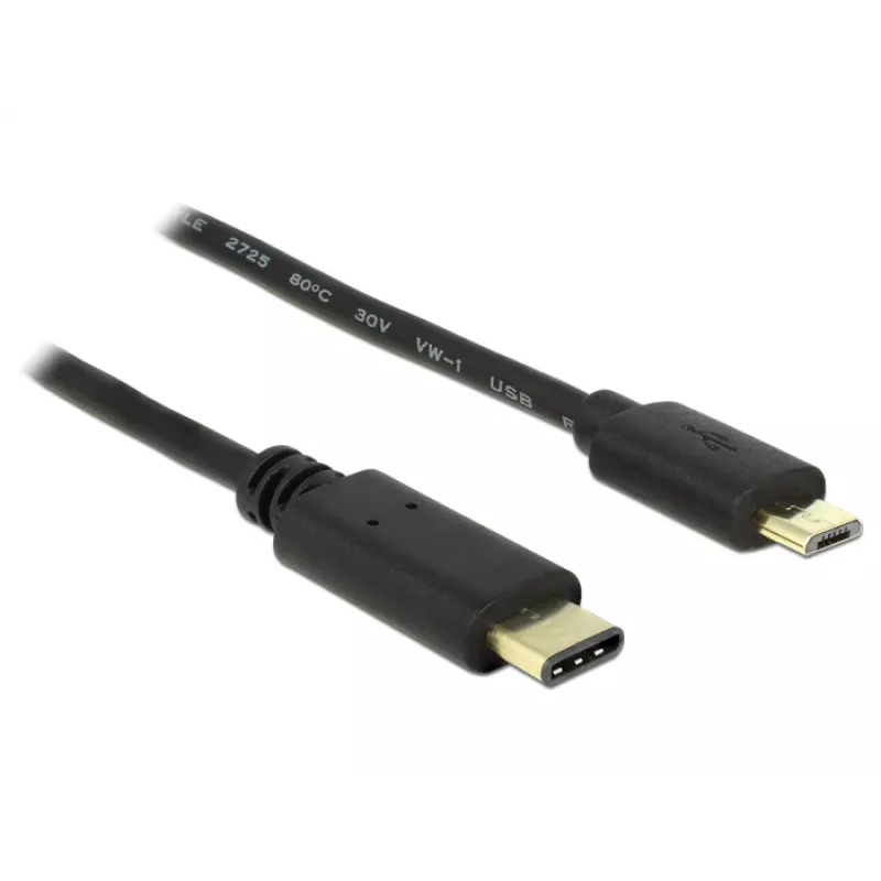 Cavo USB DeLOCK 2m USB2.0-C USB2.0 Micro-B nero