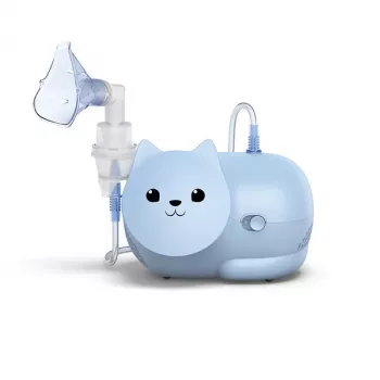 Mesh-Vernebler Omron Nami Cat NE-C303K-KDE — inalatore da tavolo, 0,35 ml/min, per bambini e adulti, blu, B235 × T148 × H157 mm