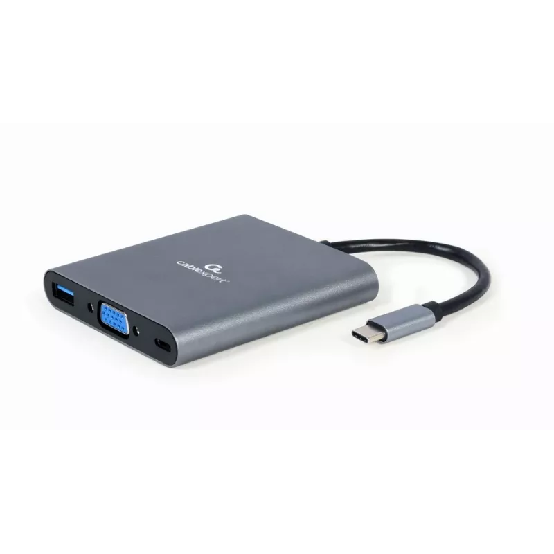 Gembird A-CM-COMBO6-01 adattatore multiporta USB-C 6-in-1, USB 3.1 Gen 1, HDMI 4K, VGA, PD 60 W, lettore SD/microSD, audio da 3,5 mm, grigio