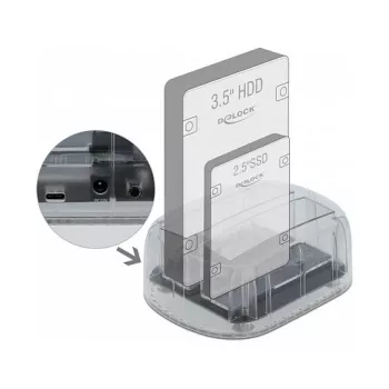 Docking station USB Type-C DeLOCK per 2 x HDD / SSD SATA - Docking station per HDD alloggiamenti: 2 - 2.5 / 3.5 condivisi (6,4 cm/8,9 cm condivisi