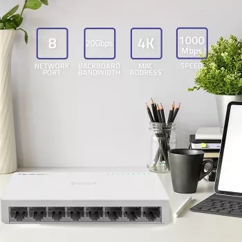 Switch di rete Qoltec 8x porte RJ45 1000Mbps LAN